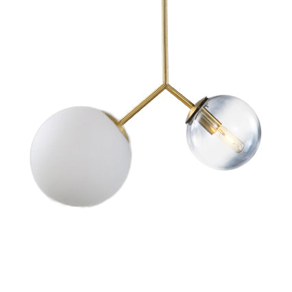 Glass Sphere Shade Pendant Lamp 2 Lights Contemporary Chandelier in Gold for Bedroom Bathroom Clearhalo 'Ceiling Lights' 'Chandeliers' 'Modern Chandeliers' 'Modern' Lighting' 116819