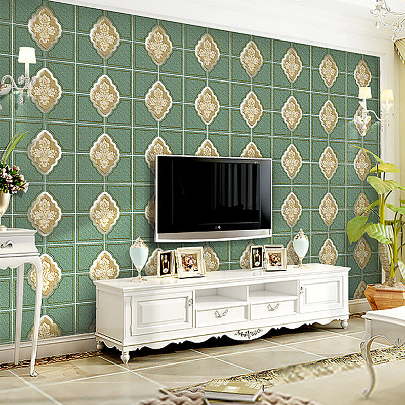 Wallpaper Roll Retro Damask 60s Dark Color Wall Art for Living Room, 33' L x 20.5" W Clearhalo 'Vintage wall decor' 'Vintage' 'Wallpaper' Wall Decor' 1169913