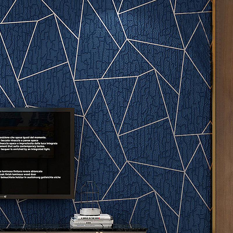 Flock Wallpaper Triangle Pattern Teenage Bedroom Non-Pasted Wall Covering, 54.2-sq ft Dark Blue Clearhalo 'Modern wall decor' 'Modern' 'Wallpaper' Wall Decor' 1169922