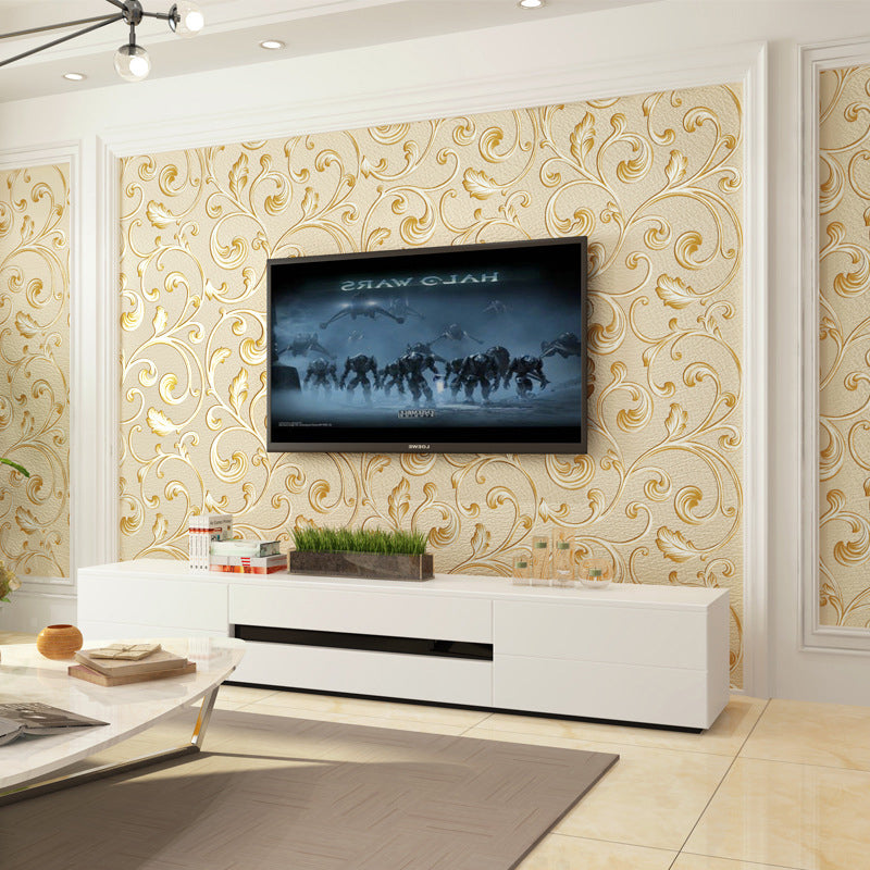 Plants Light-Color Wallpaper Swirl Flower Unpasted Wall Covering for Living Room Deco Champagne Clearhalo 'Wall Decor' 'Wallpaper' 1169982