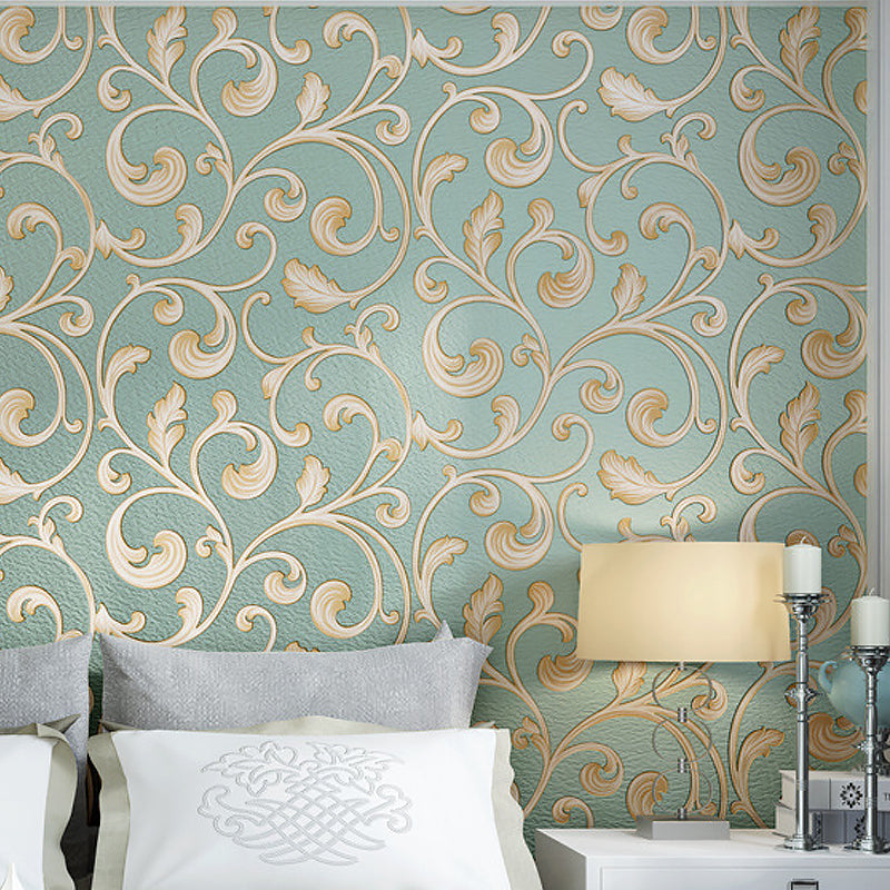 Plants Light-Color Wallpaper Swirl Flower Unpasted Wall Covering for Living Room Deco Peacock Green Clearhalo 'Wall Decor' 'Wallpaper' 1169985