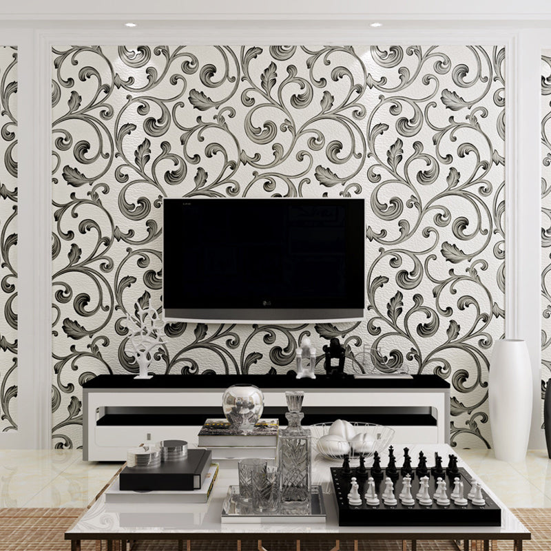 Plants Light-Color Wallpaper Swirl Flower Unpasted Wall Covering for Living Room Deco Cream Clearhalo 'Wall Decor' 'Wallpaper' 1169989