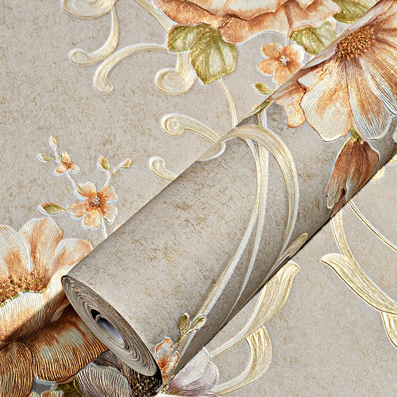 Country Light Color Non-Woven Wall Art Smooth Blooming Peony Unpasted Wallpaper Roll Clearhalo 'Country wall decor' 'Rustic' 'Wallpaper' Wall Decor' 1170029