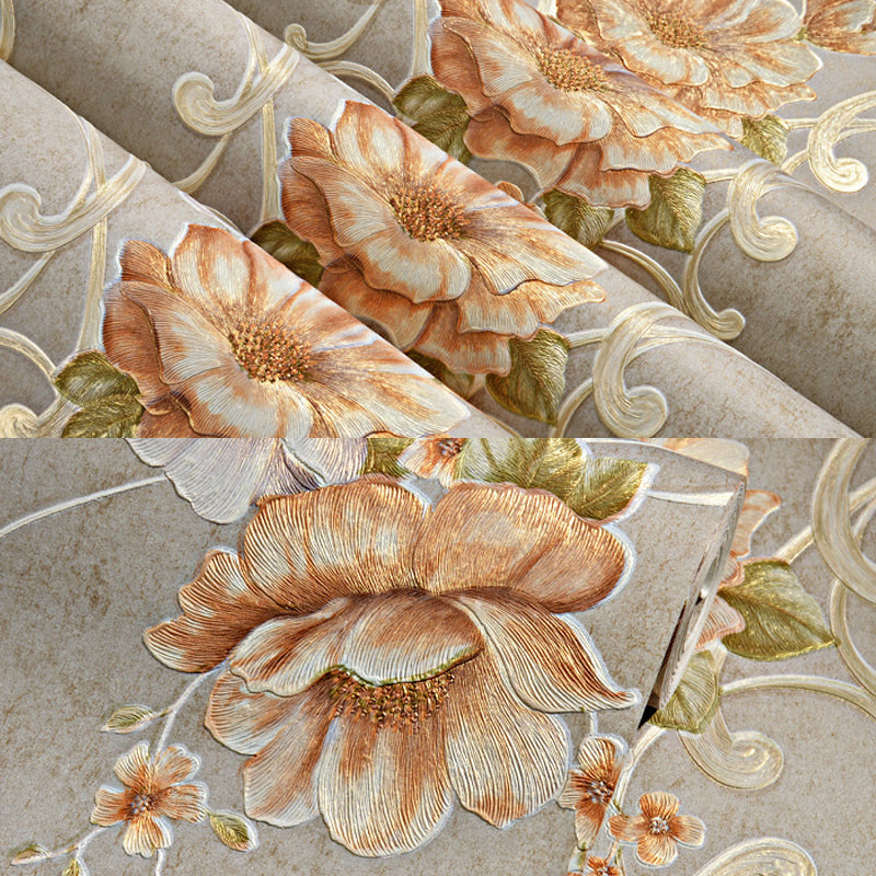 Country Light Color Non-Woven Wall Art Smooth Blooming Peony Unpasted Wallpaper Roll Clearhalo 'Country wall decor' 'Rustic' 'Wallpaper' Wall Decor' 1170030