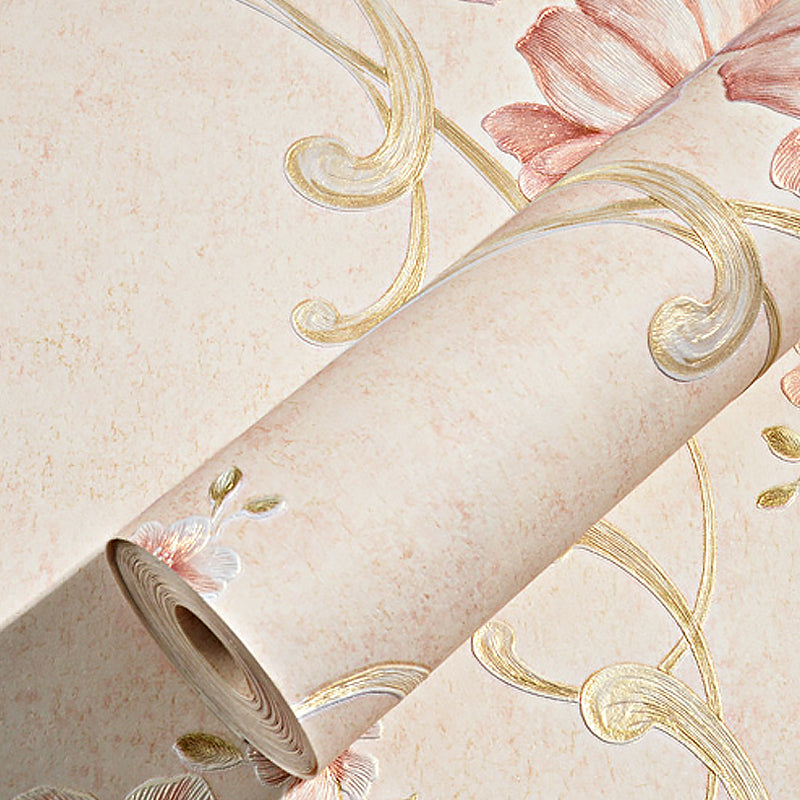 Country Light Color Non-Woven Wall Art Smooth Blooming Peony Unpasted Wallpaper Roll Clearhalo 'Country wall decor' 'Rustic' 'Wallpaper' Wall Decor' 1170039