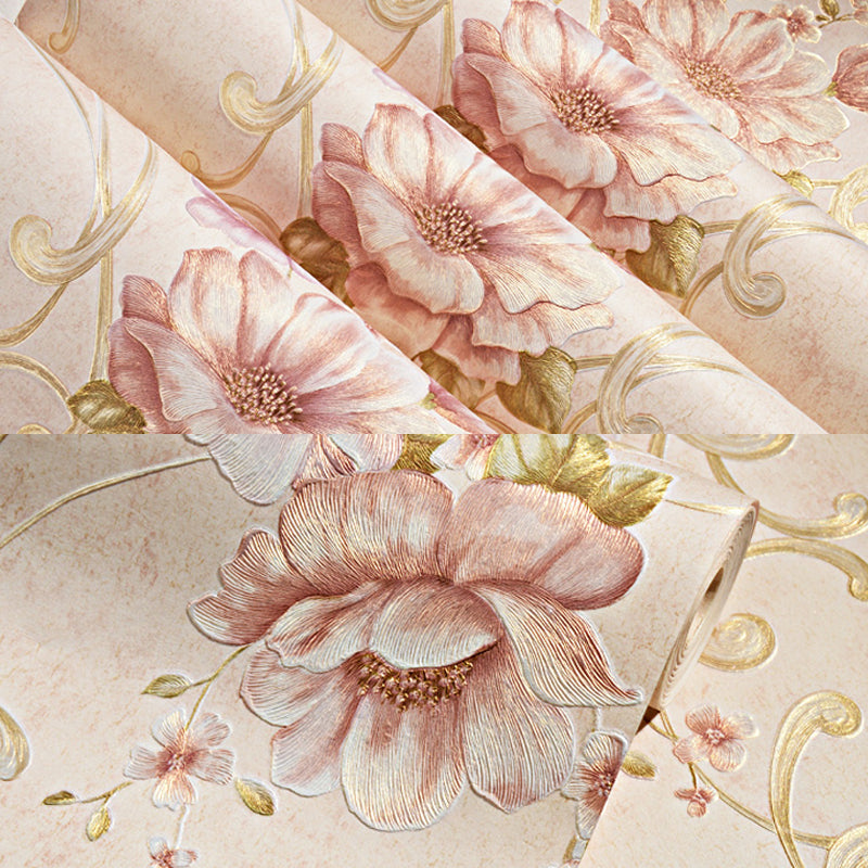 Country Light Color Non-Woven Wall Art Smooth Blooming Peony Unpasted Wallpaper Roll Clearhalo 'Country wall decor' 'Rustic' 'Wallpaper' Wall Decor' 1170040