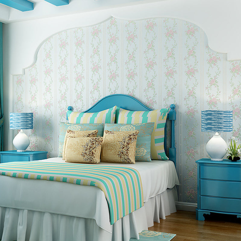 3D Embossed Faux Silk Wallpaper Rustic Moisture Resistant Wall Covering with Peony Pattern Blue Clearhalo 'Country wall decor' 'Rustic' 'Wallpaper' Wall Decor' 1170064