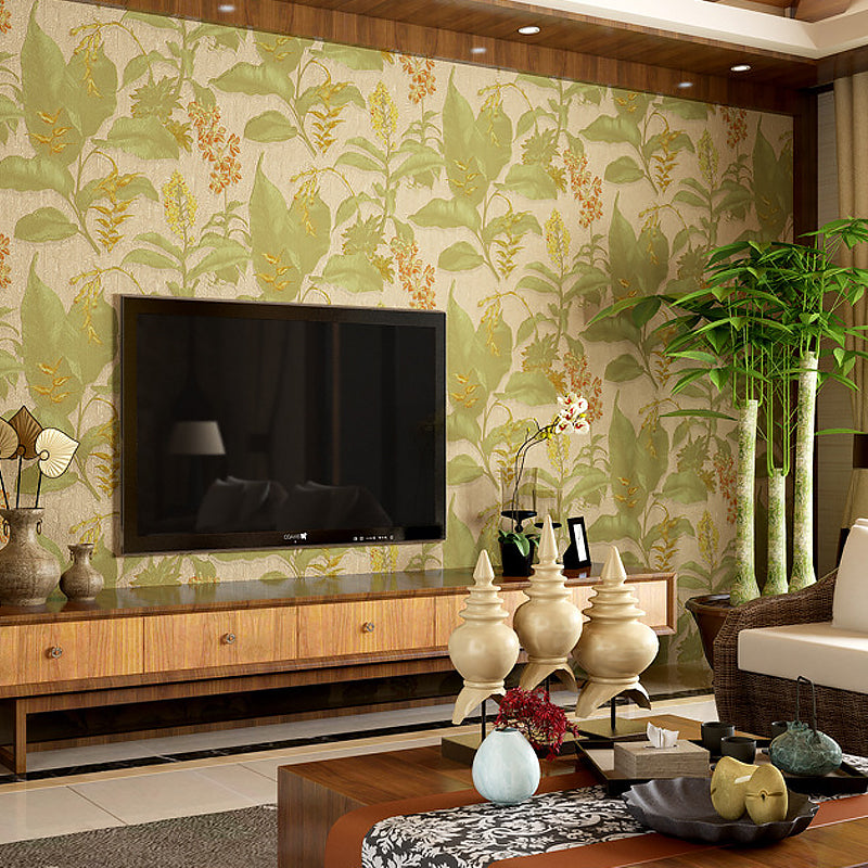 Smooth Non-Woven Wallpaper Rust Unpasted Wall Art with Banana Leaves Pattern for Accent Wall Clearhalo 'Country wall decor' 'Rustic' 'Wallpaper' Wall Decor' 1170079