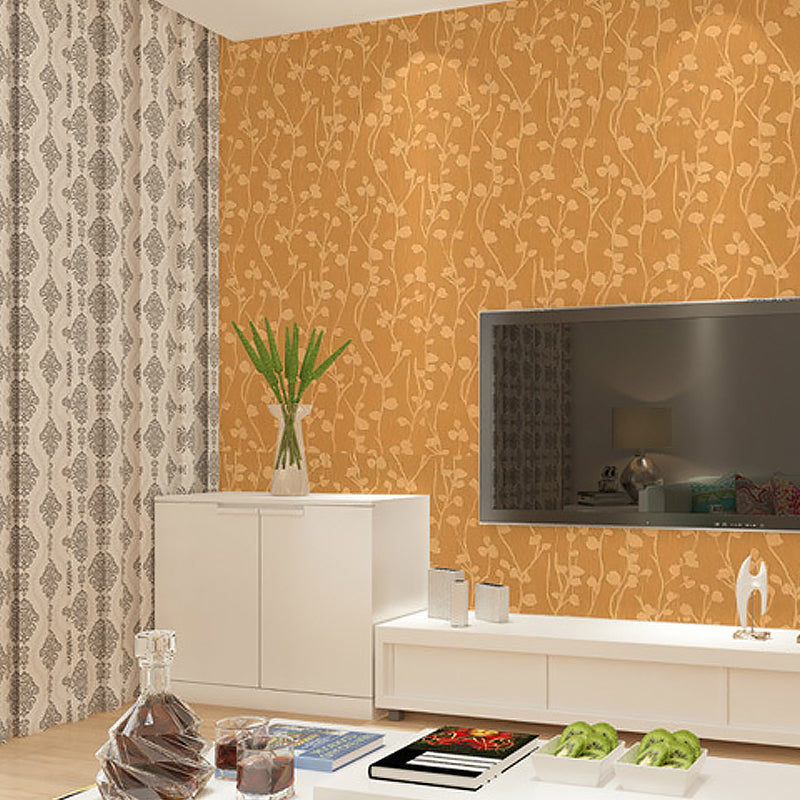 Shimmer Vinyl Plant Wallpaper Rust Peel and Stick Removable Wall Covering, 19.5' L x 23.5" W Golden Clearhalo 'Country wall decor' 'Rustic' 'Wallpaper' Wall Decor' 1170134