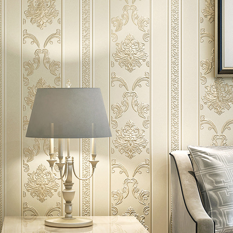 Wallpaper Roll Damask Pastel Color Victorian Style Non-Woven Fabric Wall Decor, Moisture Resistant Beige Clearhalo 'Wall Decor' 'Wallpaper' 1170141
