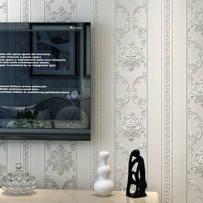 Wallpaper Roll Damask Pastel Color Victorian Style Non-Woven Fabric Wall Decor, Moisture Resistant Cream Gray Clearhalo 'Wall Decor' 'Wallpaper' 1170149