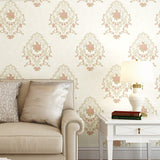 Unpasted Vinyl Wall Covering Damask Peony Flower Embossed Wallpaper Roll in Pastel Color Beige Clearhalo 'Vintage wall decor' 'Vintage' 'Wallpaper' Wall Decor' 1170249