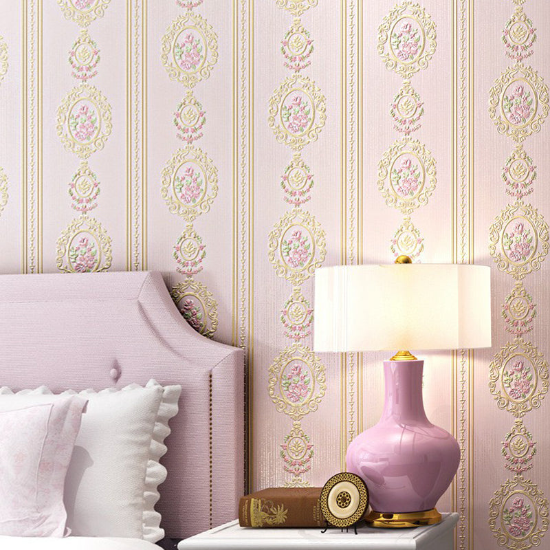 Wall Art Peony and Scroll Soft Color Vintage Non-Woven Wallpaper for Accent Wall Pink Clearhalo 'Vintage wall decor' 'Vintage' 'Wallpaper' Wall Decor' 1170260