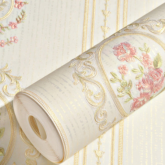 Wall Art Peony and Scroll Soft Color Vintage Non-Woven Wallpaper for Accent Wall Clearhalo 'Vintage wall decor' 'Vintage' 'Wallpaper' Wall Decor' 1170266