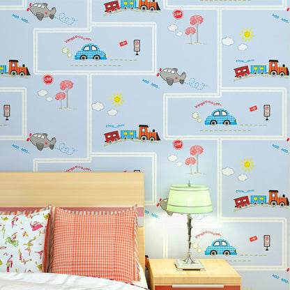 Vehicles 57.1-sq ft Wallpaper Blue Smooth Moisture-Resistant Wall Decor for Kids Room Blue Clearhalo 'Wall Decor' 'Wallpaper' 1170283