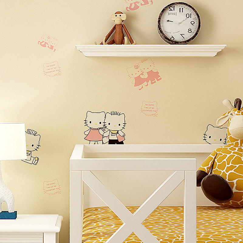 Non-Woven Wallpaper Kitten Animal Smooth Surface Wall Covering for Children's Bedroom Light Yellow Clearhalo 'Wall Decor' 'Wallpaper' 1170325