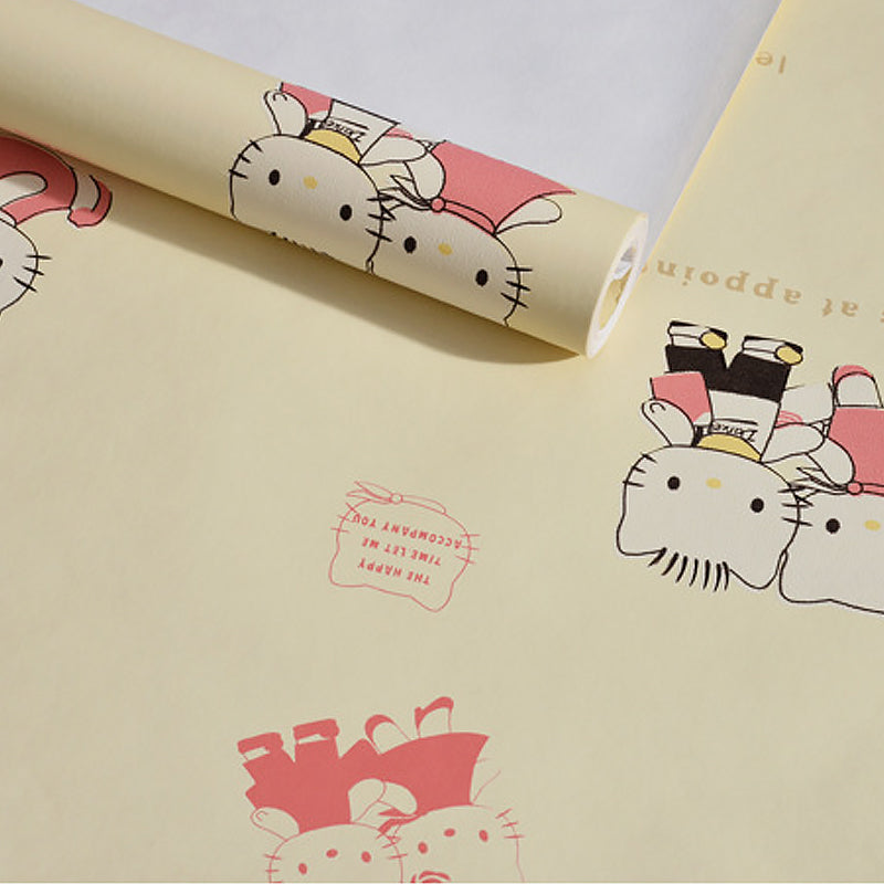 Non-Woven Wallpaper Kitten Animal Smooth Surface Wall Covering for Children's Bedroom Clearhalo 'Wall Decor' 'Wallpaper' 1170328