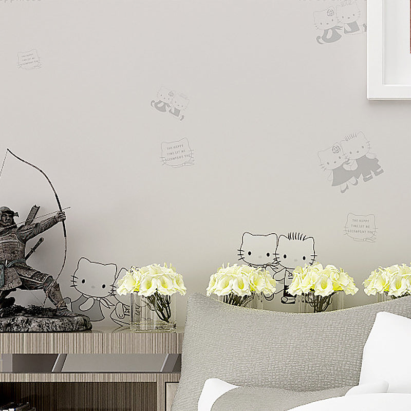 Non-Woven Wallpaper Kitten Animal Smooth Surface Wall Covering for Children's Bedroom White Clearhalo 'Wall Decor' 'Wallpaper' 1170331