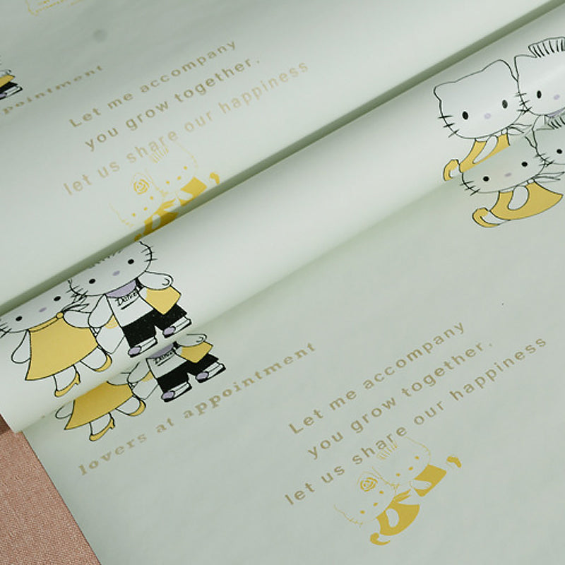 Non-Woven Wallpaper Kitten Animal Smooth Surface Wall Covering for Children's Bedroom Light Green Clearhalo 'Wall Decor' 'Wallpaper' 1170337