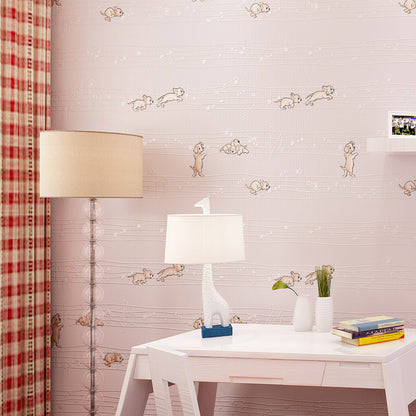 Wallpaper Roll Puppy Soft Color Novelty Non-Woven Material Wall Art for Child Room Pink Clearhalo 'Wall Decor' 'Wallpaper' 1170343
