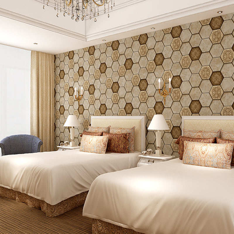 Wall Covering Modern Honeycomb and Medallion Teenage Dark Color Wallpaper, Waterproof Brown Clearhalo 'Modern wall decor' 'Modern' 'Wallpaper' Wall Decor' 1170363