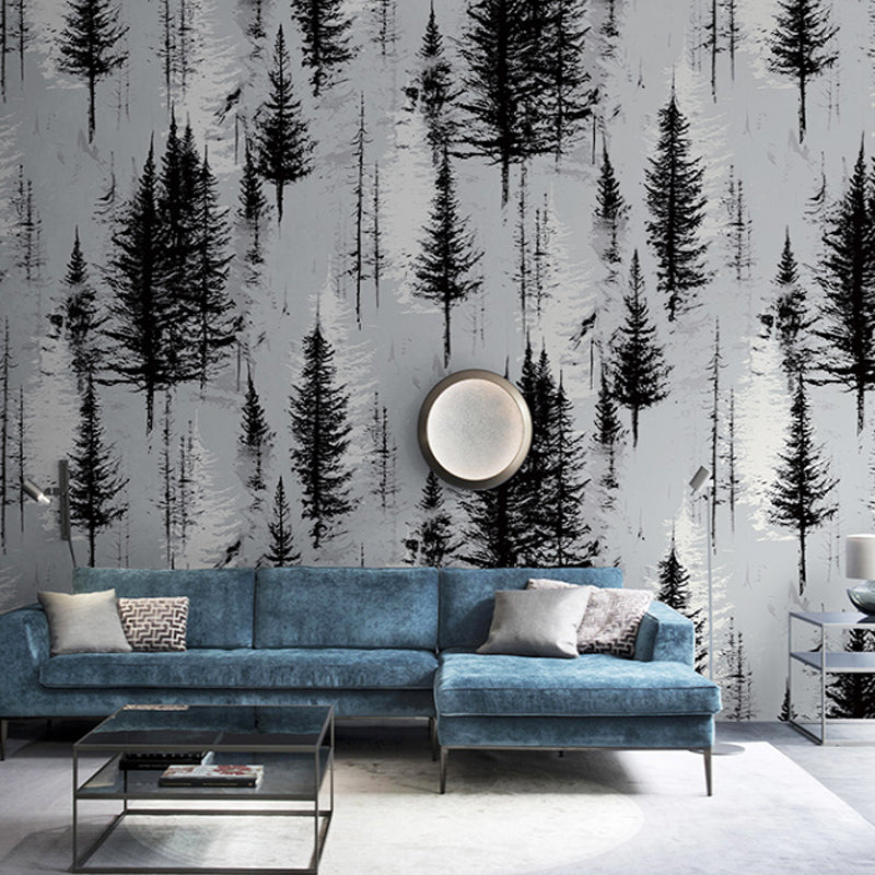 Pine Tree Forest Wallpaper Roll Nordic Style Smooth Surface Wall Decoration for Living Room Clearhalo 'Modern wall decor' 'Modern' 'Wallpaper' Wall Decor' 1170521