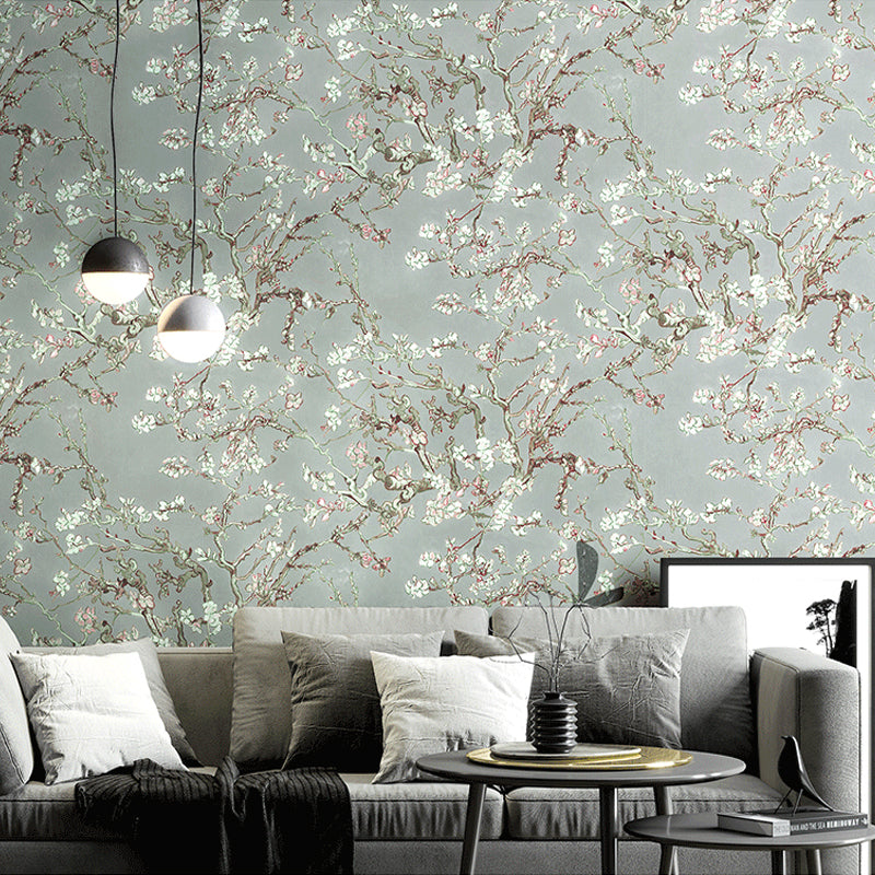 Rustic Apricot Blossom Wallpaper for Bedroom 57.1-sq ft Wall Art in Bright Color Grey Clearhalo 'Country wall decor' 'Rustic' 'Wallpaper' Wall Decor' 1170548