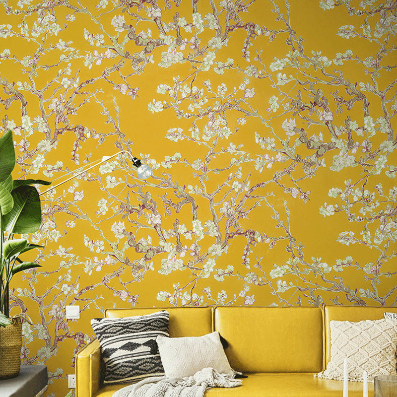 Rustic Apricot Blossom Wallpaper for Bedroom 57.1-sq ft Wall Art in Bright Color Clearhalo 'Country wall decor' 'Rustic' 'Wallpaper' Wall Decor' 1170560