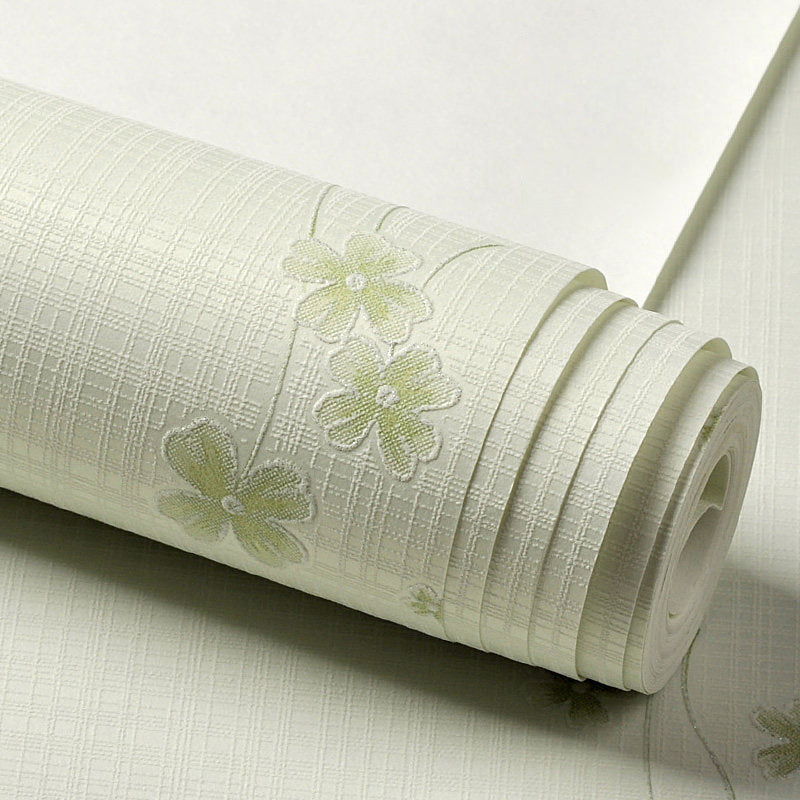 Country Girl's Wallpaper Roll Wildflower Pastel Color Wall Covering for Decoration Light Green Clearhalo 'Country wall decor' 'Rustic' 'Wallpaper' Wall Decor' 1170596