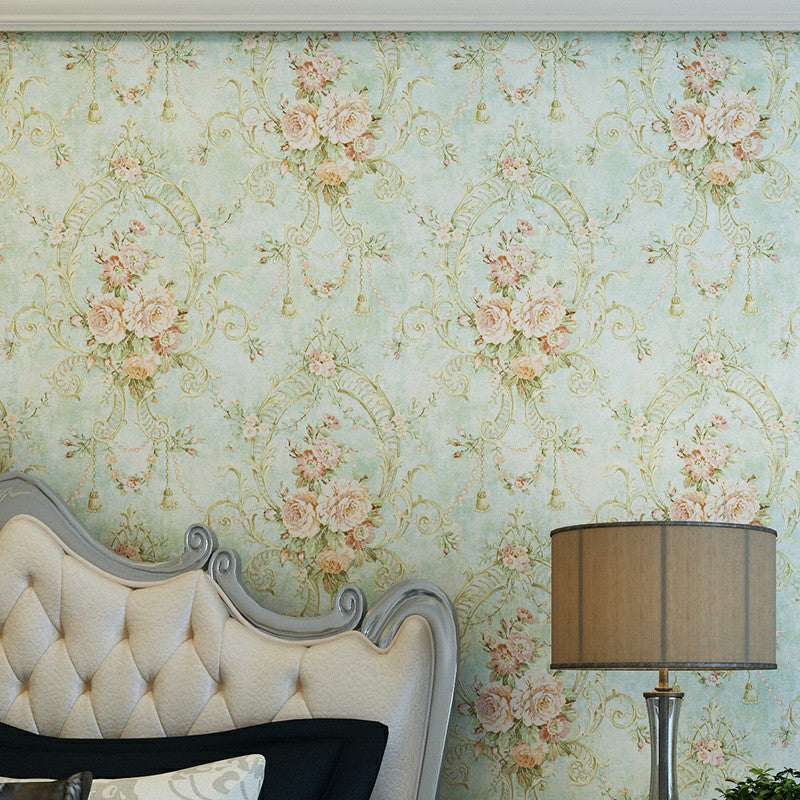 Green Farmhouse Wallpaper 57.1-sq ft Peony Blossom Wall Covering for Bedroom Decor Green Clearhalo 'Country wall decor' 'Rustic' 'Wallpaper' Wall Decor' 1170611