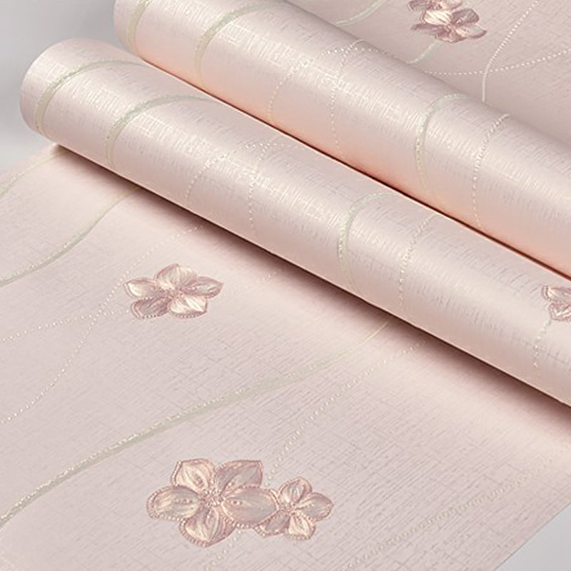 Country Flower and Vine Wallpaper Light-Color Embossed Wall Covering for Living Room Clearhalo 'Country wall decor' 'Rustic' 'Wallpaper' Wall Decor' 1170619