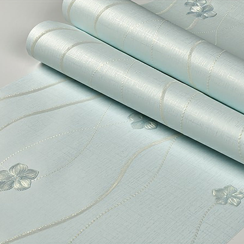 Country Flower and Vine Wallpaper Light-Color Embossed Wall Covering for Living Room Light Blue Clearhalo 'Country wall decor' 'Rustic' 'Wallpaper' Wall Decor' 1170621
