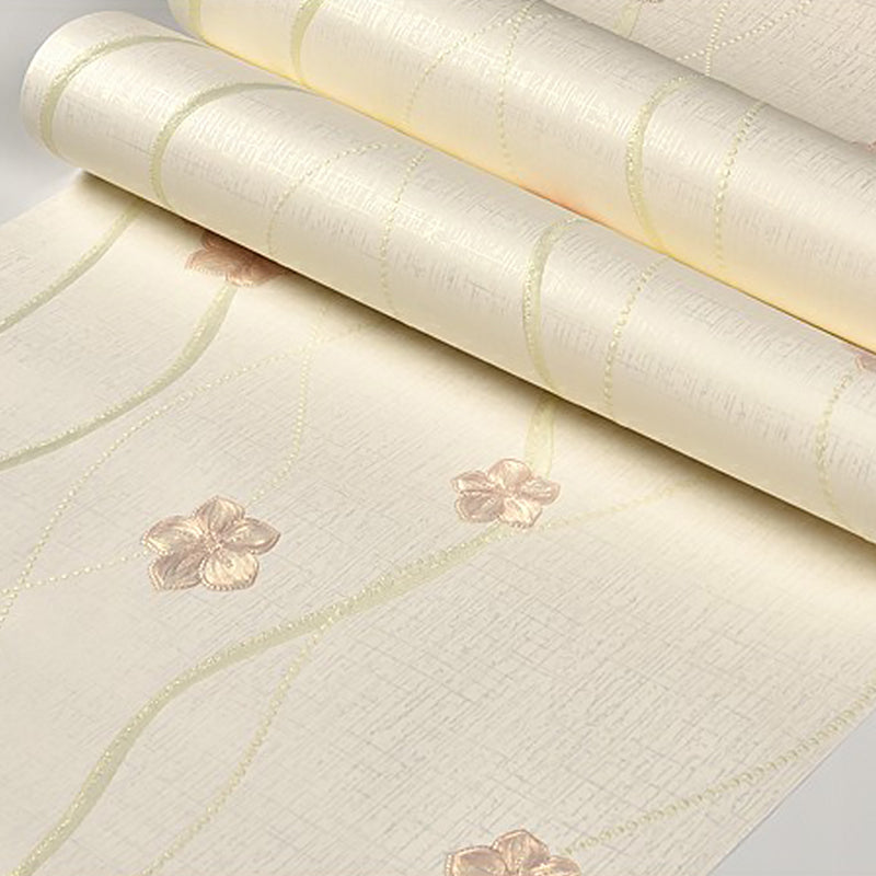 Country Flower and Vine Wallpaper Light-Color Embossed Wall Covering for Living Room Beige Clearhalo 'Country wall decor' 'Rustic' 'Wallpaper' Wall Decor' 1170623