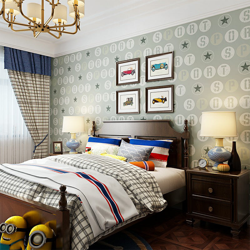 Removable Novelty Kids Wallpaper Roll with Star and Letter Pattern Soft Color Wall Covering, Self Stick Light Gray Clearhalo 'Wall Decor' 'Wallpaper' 1170655