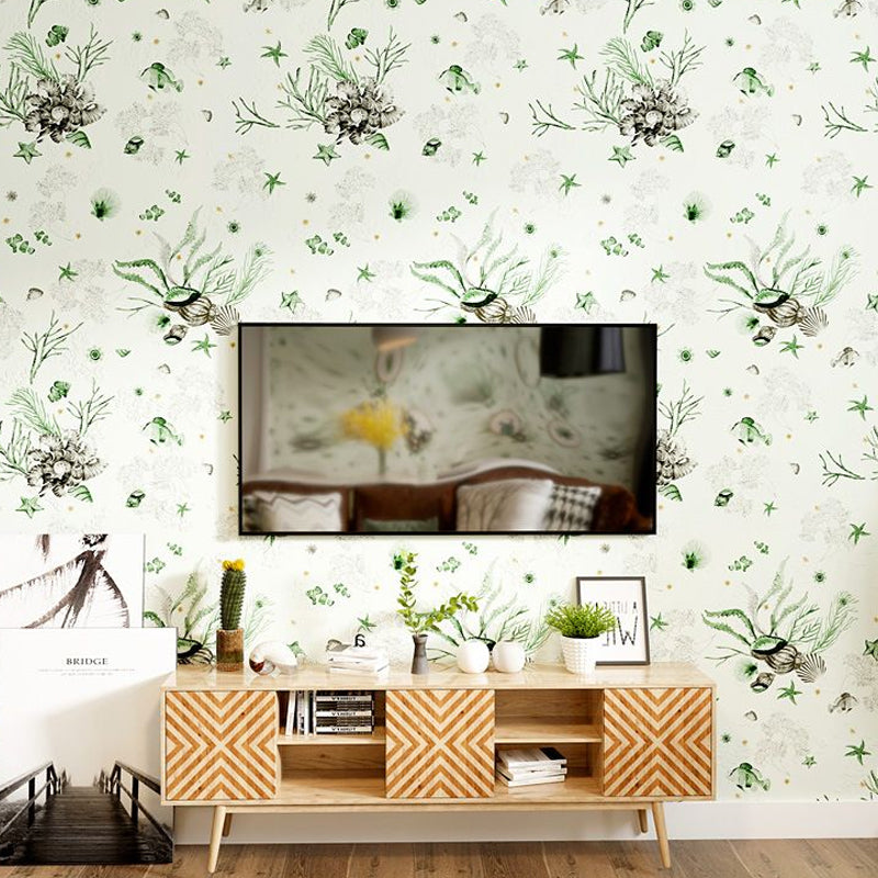Sea Life Nautical Wallpaper Novelty Non-Woven Material Wall Decor in Pastel Color Light Green Clearhalo 'Wall Decor' 'Wallpaper' 1170683