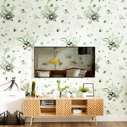 Sea Life Nautical Wallpaper Novelty Non-Woven Material Wall Decor in Pastel Color Light Green Clearhalo 'Wall Decor' 'Wallpaper' 1170683