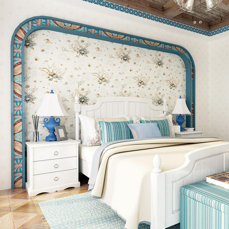 Sea Life Nautical Wallpaper Novelty Non-Woven Material Wall Decor in Pastel Color Clearhalo 'Wall Decor' 'Wallpaper' 1170688