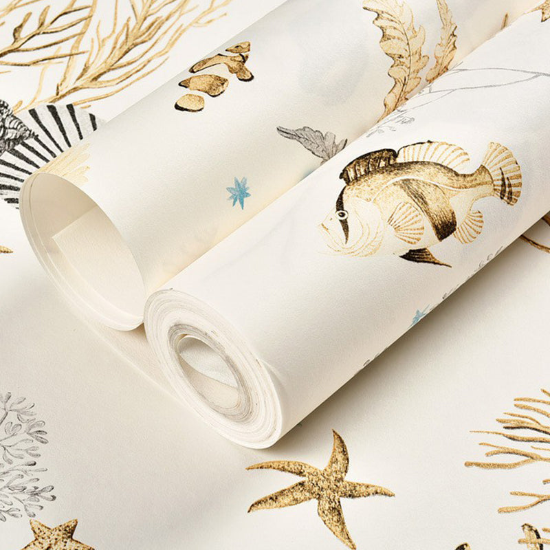 Sea Life Nautical Wallpaper Novelty Non-Woven Material Wall Decor in Pastel Color Clearhalo 'Wall Decor' 'Wallpaper' 1170689