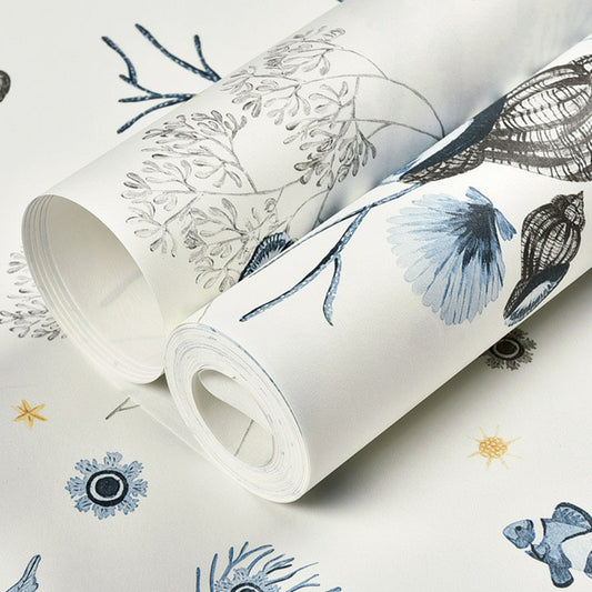 Sea Life Nautical Wallpaper Novelty Non-Woven Material Wall Decor in Pastel Color Clearhalo 'Wall Decor' 'Wallpaper' 1170693