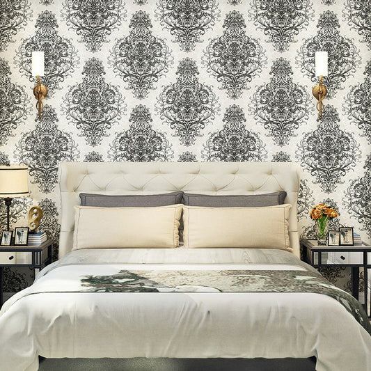 Antique Damask Wallpaper for Bedroom Decoration 33' L x 20.5" W Wall Art in Pastel Color - Grey - Clearhalo - 'Vintage wall decor' - 'Vintage' - 'Wallpaper' - Wall Decor' - 1170732