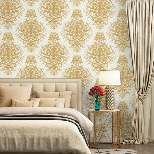 Antique Damask Wallpaper for Bedroom Decoration 33' L x 20.5" W Wall Art in Pastel Color Gold Clearhalo 'Vintage wall decor' 'Vintage' 'Wallpaper' Wall Decor' 1170737