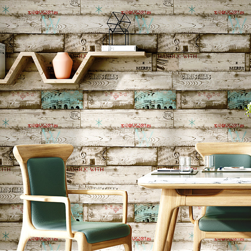Rust Shiplap and Script Wallpaper for Bedroom 57.1-sq ft Wall Decoration in Light Color Blue Clearhalo 'Country wall decor' 'Rustic' 'Wallpaper' Wall Decor' 1170776