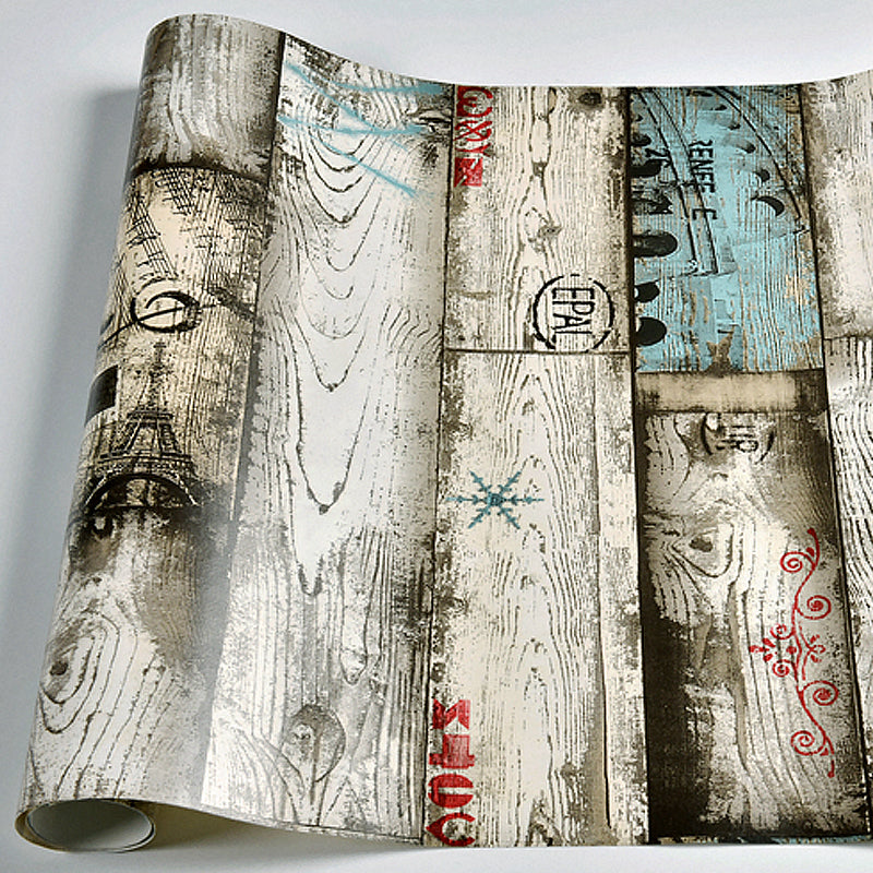 Rust Shiplap and Script Wallpaper for Bedroom 57.1-sq ft Wall Decoration in Light Color Clearhalo 'Country wall decor' 'Rustic' 'Wallpaper' Wall Decor' 1170779