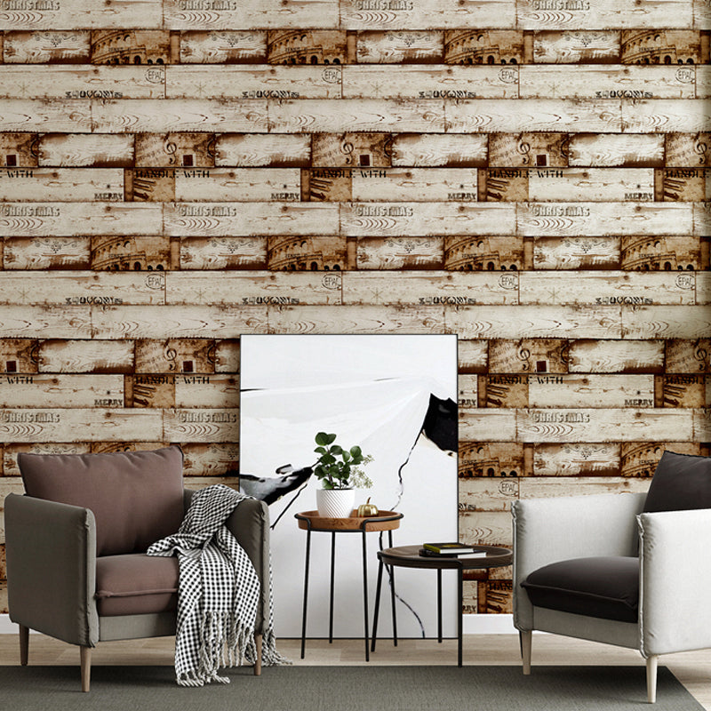 Rust Shiplap and Script Wallpaper for Bedroom 57.1-sq ft Wall Decoration in Light Color Brown Clearhalo 'Country wall decor' 'Rustic' 'Wallpaper' Wall Decor' 1170781
