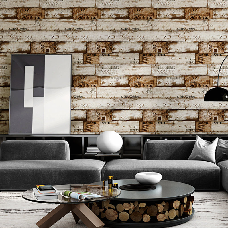 Rust Shiplap and Script Wallpaper for Bedroom 57.1-sq ft Wall Decoration in Light Color Clearhalo 'Country wall decor' 'Rustic' 'Wallpaper' Wall Decor' 1170782