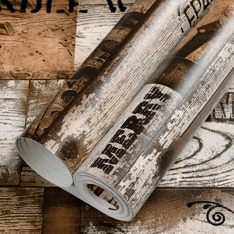 Rust Shiplap and Script Wallpaper for Bedroom 57.1-sq ft Wall Decoration in Light Color Clearhalo 'Country wall decor' 'Rustic' 'Wallpaper' Wall Decor' 1170783