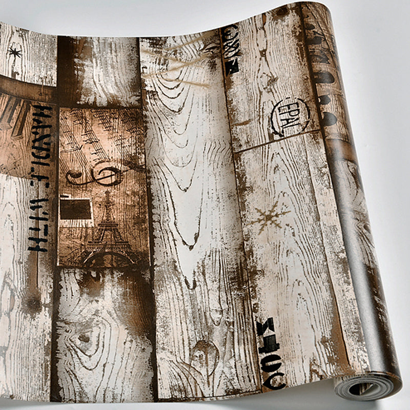 Rust Shiplap and Script Wallpaper for Bedroom 57.1-sq ft Wall Decoration in Light Color Clearhalo 'Country wall decor' 'Rustic' 'Wallpaper' Wall Decor' 1170784