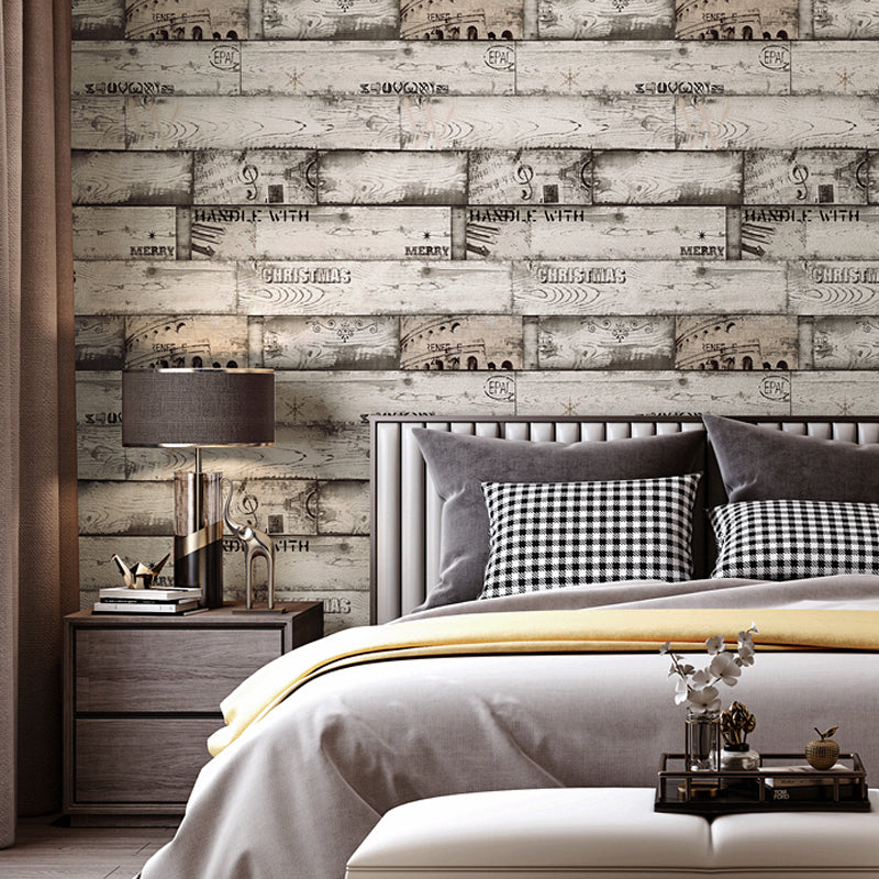 Rust Shiplap and Script Wallpaper for Bedroom 57.1-sq ft Wall Decoration in Light Color Grey Clearhalo 'Country wall decor' 'Rustic' 'Wallpaper' Wall Decor' 1170786