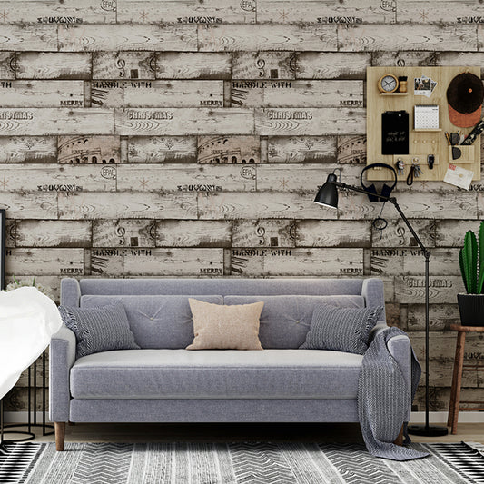 Rust Shiplap and Script Wallpaper for Bedroom 57.1-sq ft Wall Decoration in Light Color Clearhalo 'Country wall decor' 'Rustic' 'Wallpaper' Wall Decor' 1170787