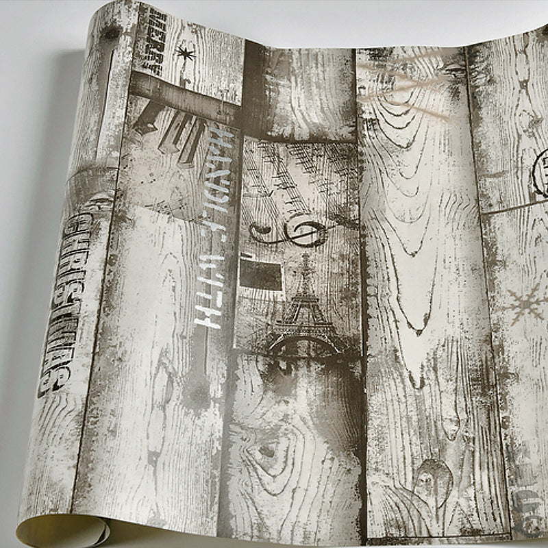 Rust Shiplap and Script Wallpaper for Bedroom 57.1-sq ft Wall Decoration in Light Color Clearhalo 'Country wall decor' 'Rustic' 'Wallpaper' Wall Decor' 1170789